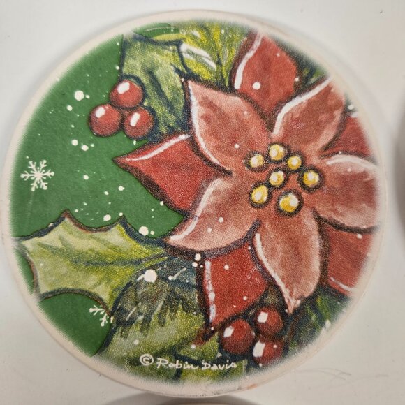 Christmas Poinsettia Coasters – Holiday Drink Coaster Set, Festive Ceramic - Picture 8 of 9
